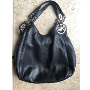 Michael Kors Black Leather Fulton Tote w/ Silver